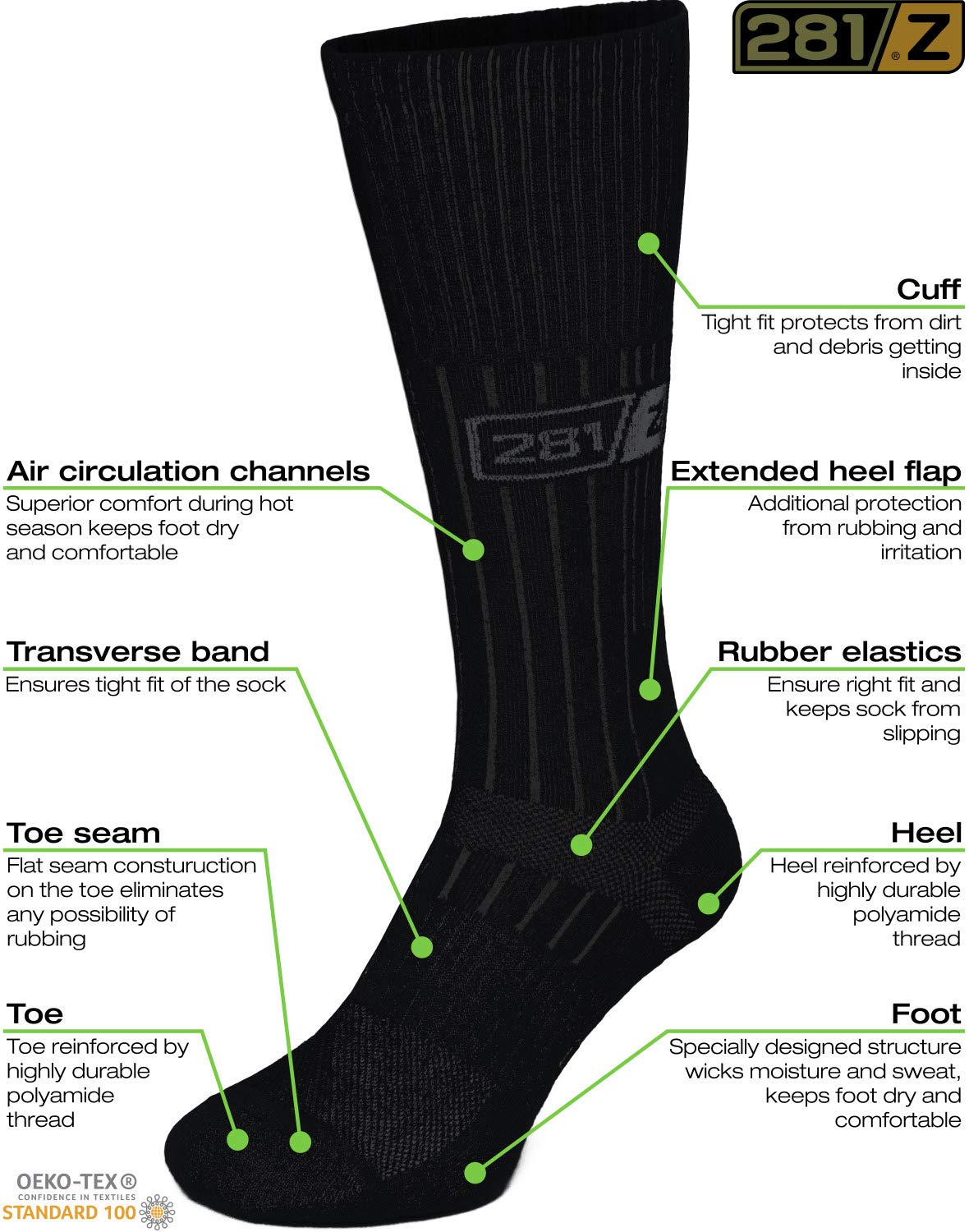 281Z Military Boot Socks - Tactical Trekking Hiking - Outdoor Athletic Sport (Black)(Small 4 Pairs Pack)