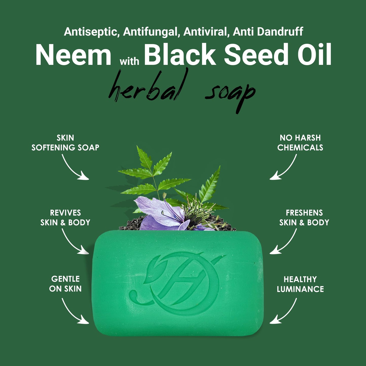 HERBOGANIC Neem and Black seed Herbal Soap | Pack of 3 of 5oz soap Bar | Natural Bar Soap for Face and Body | Hydrating and Nourishing | Suitable for Men and Women