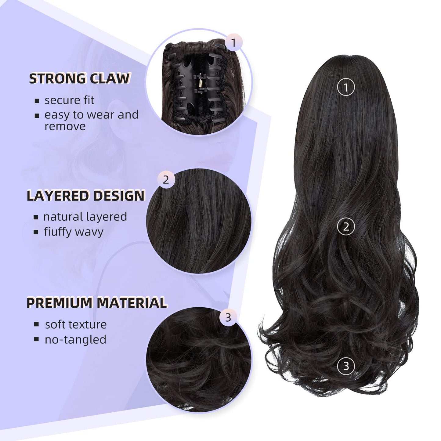 ShulaSHOP ponytail extension,16" claw clip hair extensions ponytail short curly hair ponytail Extension Natural Looking Synthetic Hairpiece for Women Natural Black
