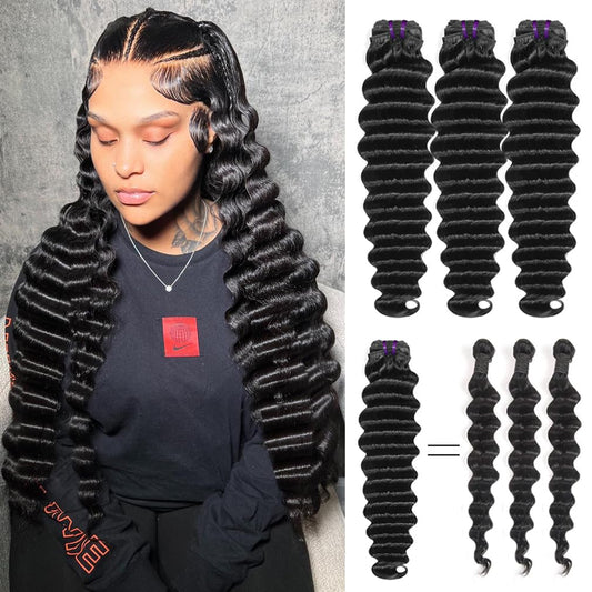 16A Raw Hair Loose Deep Wave Bundles Unprocessed Brazilian Virgin Hair Loose Deep Curly Human Hair Bundles for Black Women 14 16 18 Inch Wet and Wavy Hair Weft Natural Black