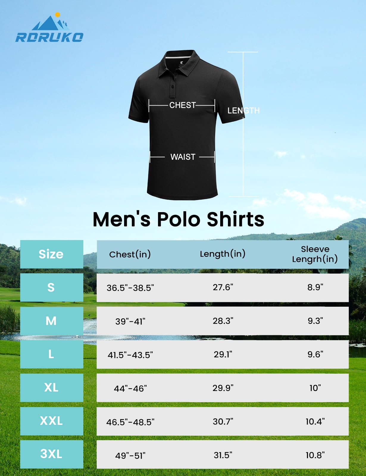 Rdruko Men's Golf Shirts Short Sleeve Moisture Wicking Performance Polo Shirts Button-Down UPF 50+ Tennis Tshirts (Black, US L)