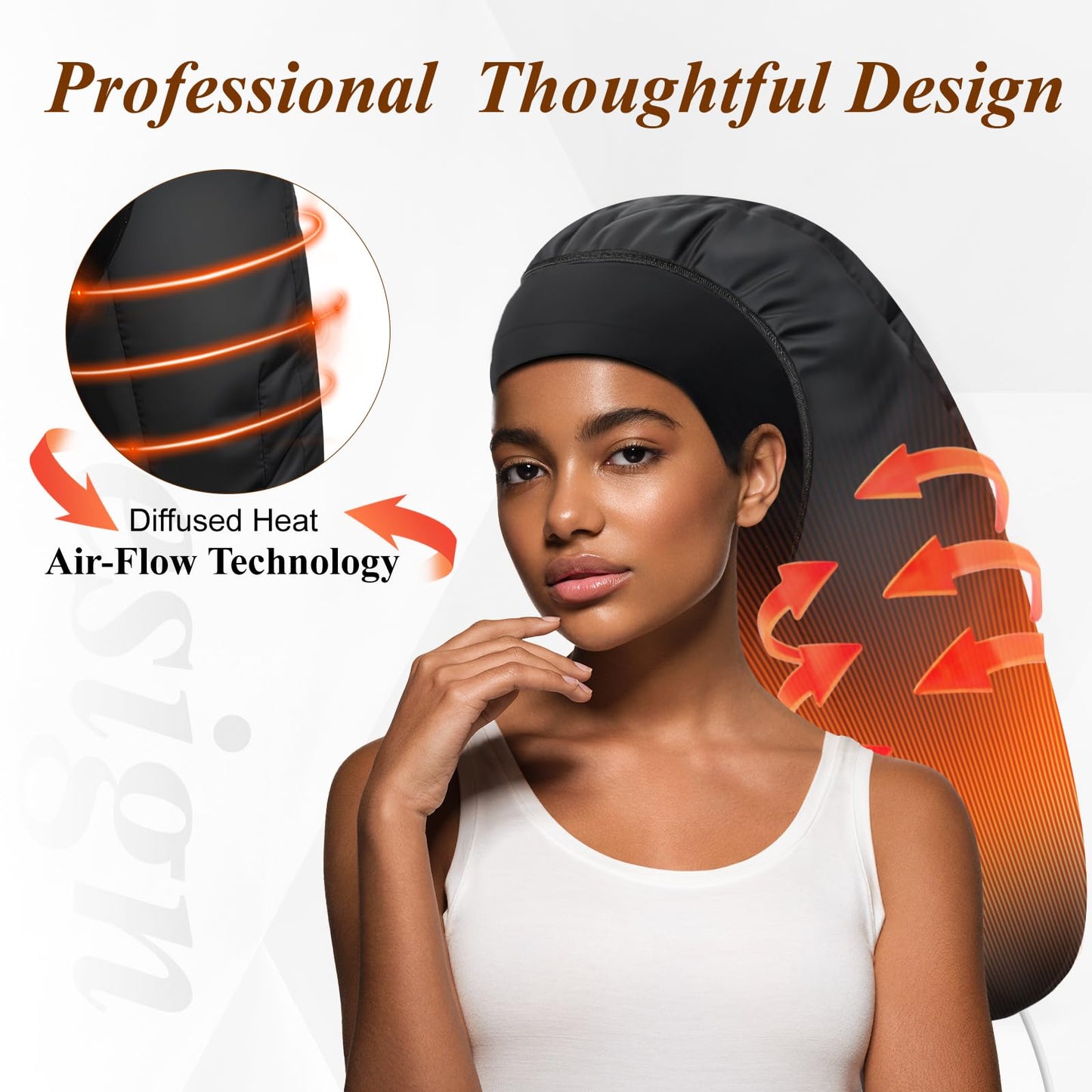 Heated Cap for Deep Conditioning: Upgraded Extra Large 10-Level Fast Heating 3 Time Settings Hair Steamer Cap for Natural Black Hair Portable Thermal Steam Cap for Home Hair Treatment - Black