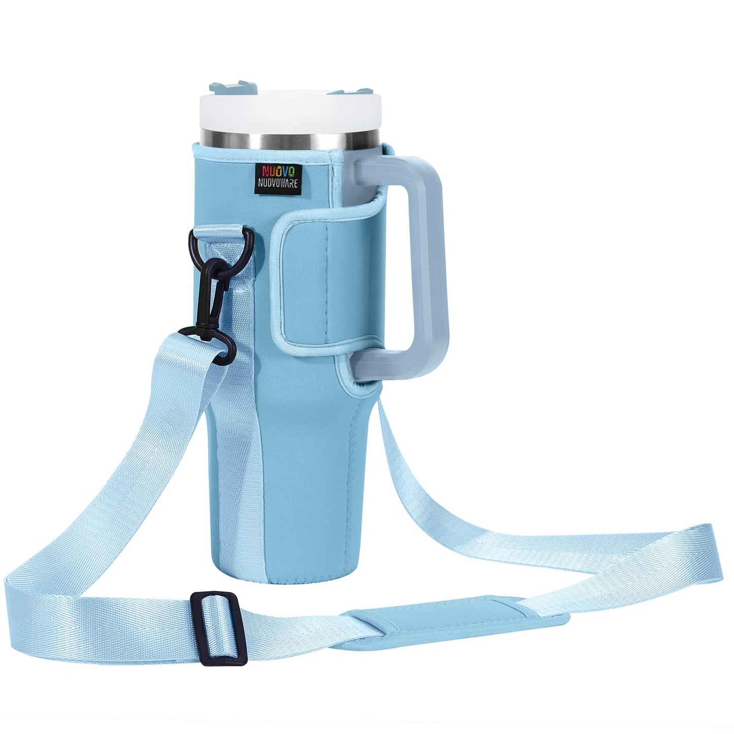 Nuovoware Water Bottle Carrier Bag Fits Stanley 40 Oz Tumbler with Handle, Water Bottle Bag with Adjustable Shoulder Strap, Neoprene Bottle Holder for Stanley Water Bottle Accessories, Blue Sea Foam