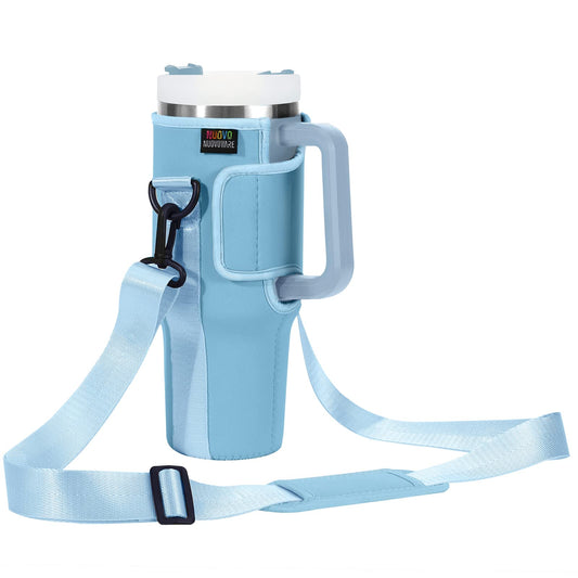 Nuovoware Water Bottle Carrier Bag Fits Stanley 40 Oz Tumbler with Handle, Water Bottle Bag with Adjustable Shoulder Strap, Neoprene Bottle Holder for Stanley Water Bottle Accessories, Blue Sea Foam