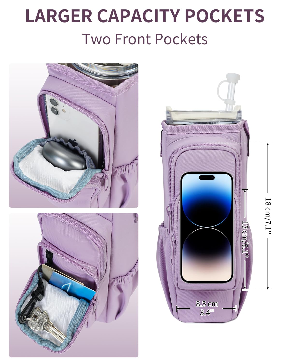 sportsnew Water Bottle Carrier Bag with Phone Pocket for Stanley Brumate era 40oz Insulated Water Bottle Holder Pouch with Strap Water Bottle Bag with Straw Cover for Stanley Cup Accessories