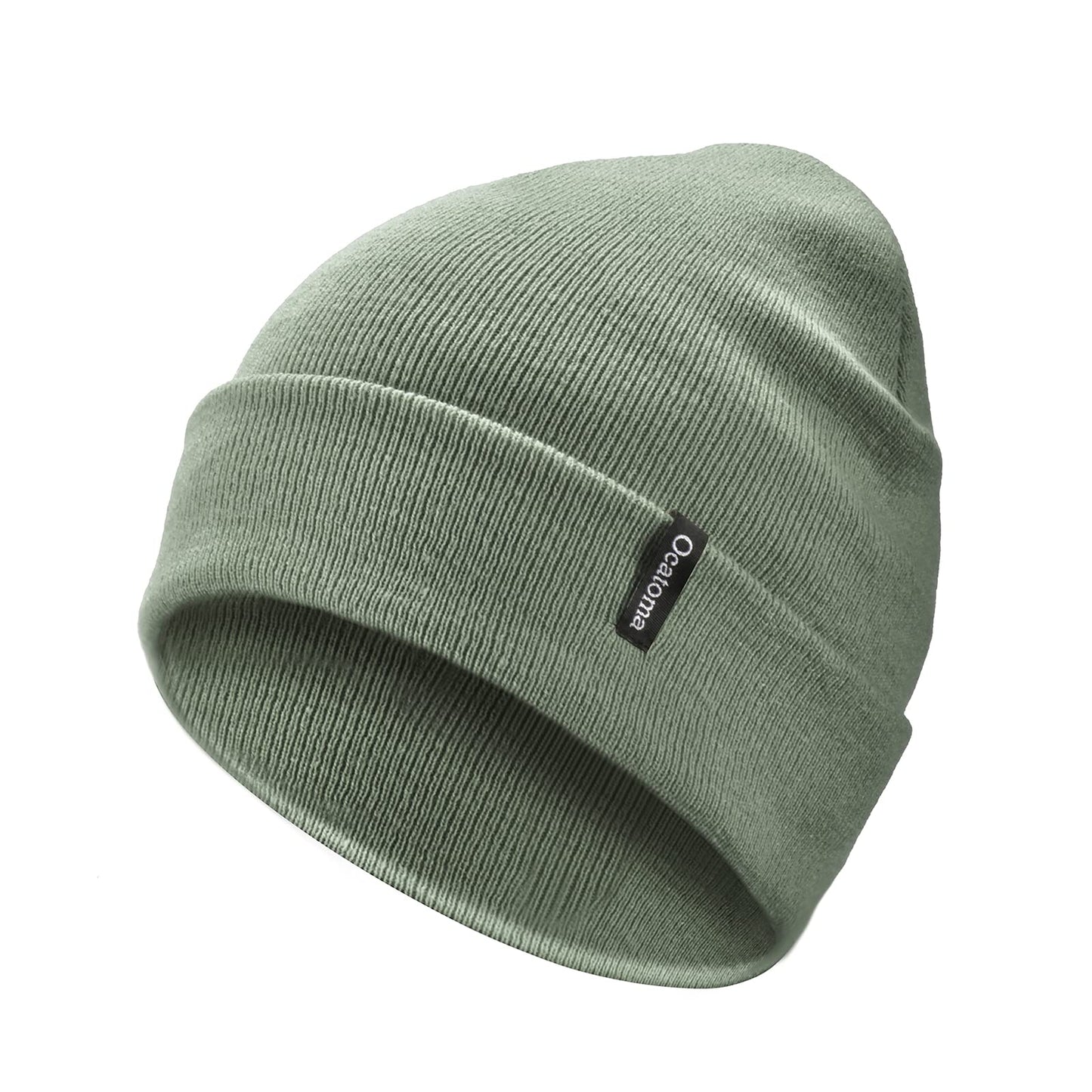 Ocatoma Beanie for Men Women Acrylic Knit Cuffed Slouchy Men's Daily Warm Hat Unisex Gifts for Men Women Boyfriend Him Her Green