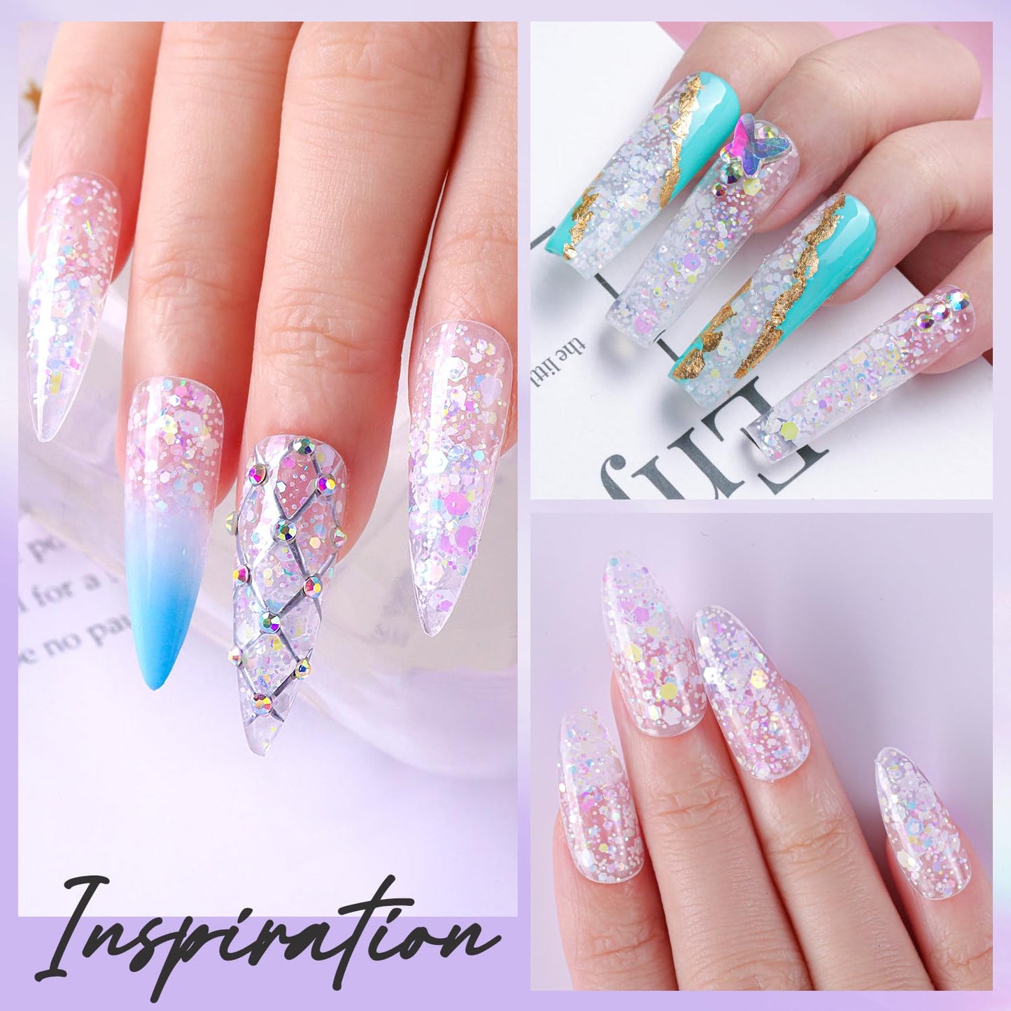 Makartt Poly Nail Gel - Giltter Mixed 50ML Builder for Shiny-Looking, Strengthener 3D Diy Hard Gel Manicures Salon or Home-Lustrous Aurora