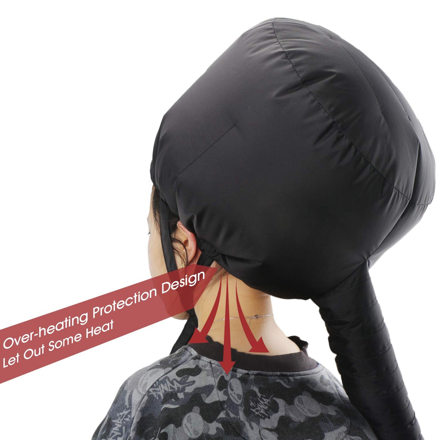Bonnet Hooded Hair Dryer Attachment, Larger Adjustable Deep Conditioning Cap for Fast Hair Drying with Elastic Band for Fixing Free, Hair Curling Nursing Oil Treat-Ment SPA Steamer Cap