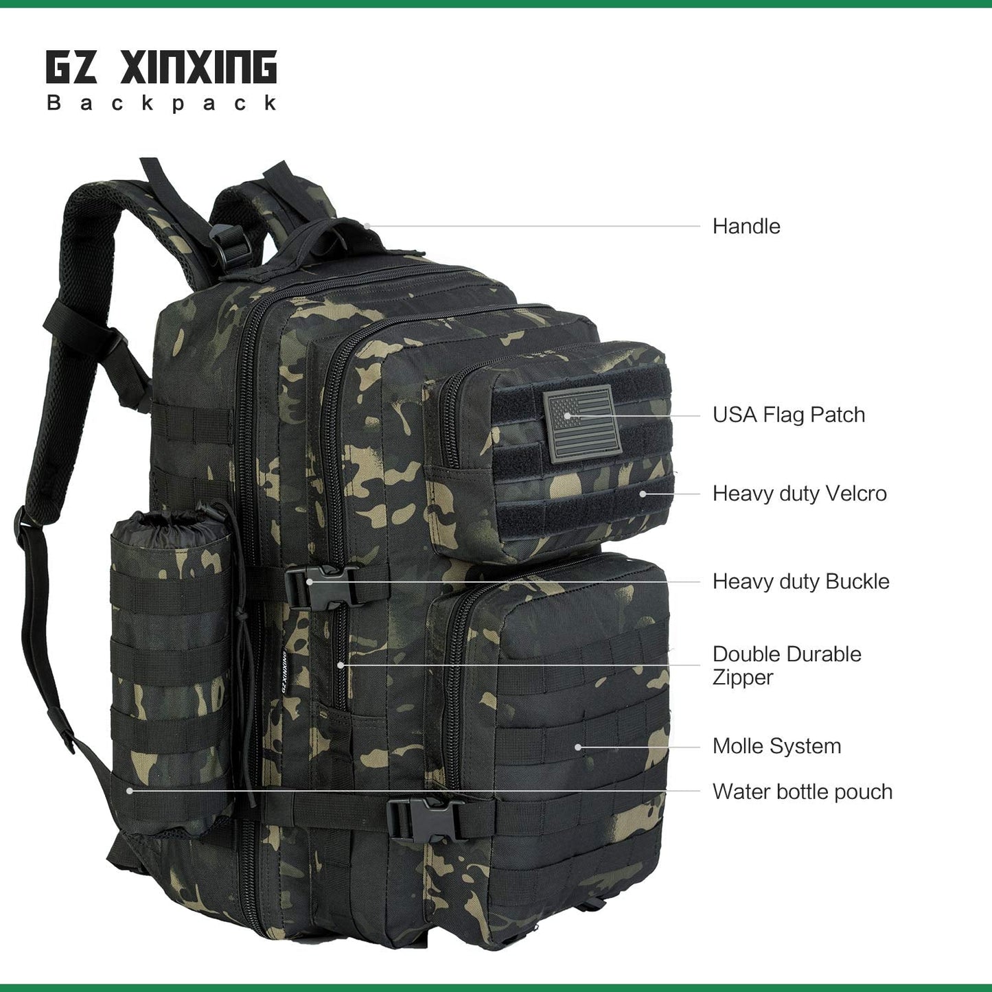 GZ XINXING Military Tactical Backpack Army 3 Day Assault Pack Molle Bug out Bag Backpacks For Men