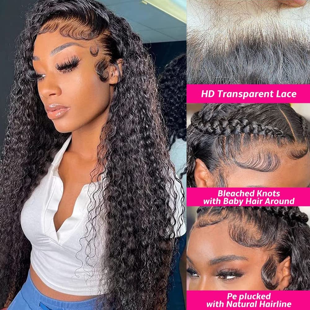 13x4 Water Wave Lace Front Wigs Human Hair 180 Density 26 Inch Lace Front Wig Human Hair Pre Plucked Bleached Knots Lace Front Wig for Black Women Wet n Wavy Lace Front Wig Human Hair