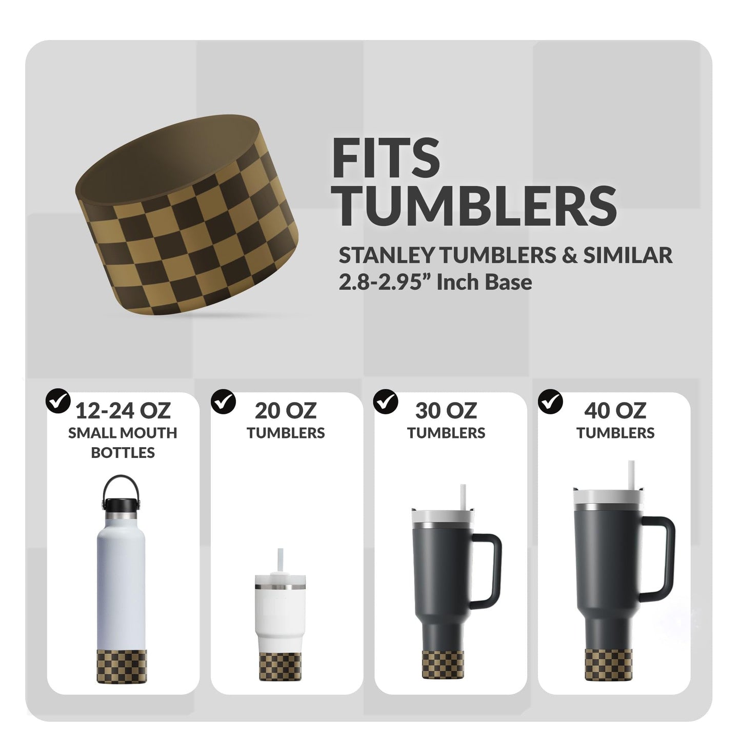 REUZBL Checker Silicone Bottle Boot Sleeve for Stanley Tumblers 20-40oz, Hydro Flask Tumblers, Simple Modern Tumblers, Iron Flask Tumbler, Similar Tumblers, Tumbler Water Bottle Accessory