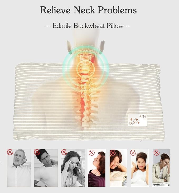 Adjustable Firmness Buckwheat Pillow, Neck Support Buckwheat Pillows for Sleeping with Buckwheat Hulls and Cotton Cover for Back Side Sleepers, as Meditation Cushion, Khaki 20"X12"