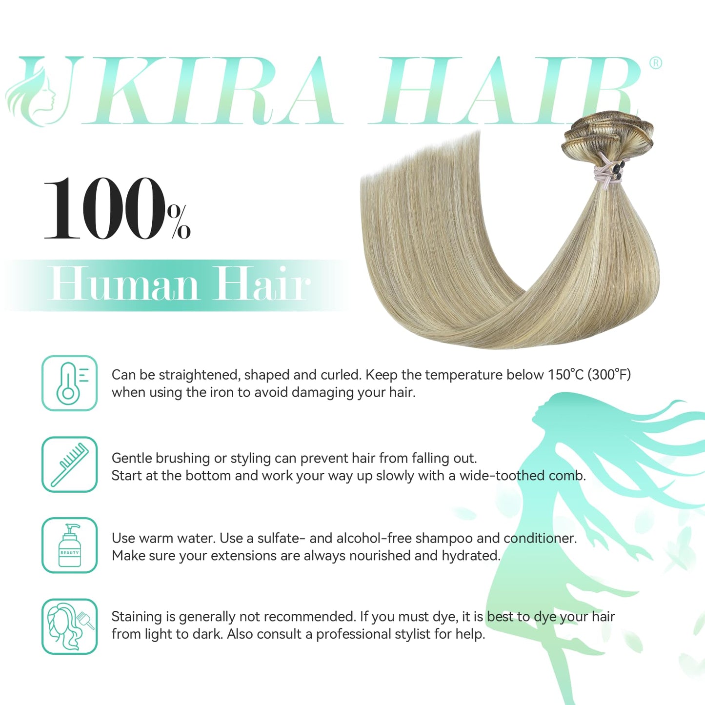 Ukira Blonde Clip in Hair Extensions, 15 Inch 70g 7pcs Ash Blonde Mixed Bleach Blonde Highlighted Hair Extensions, Ntural Straight Remy Human Hair Clip in Extensions for Women