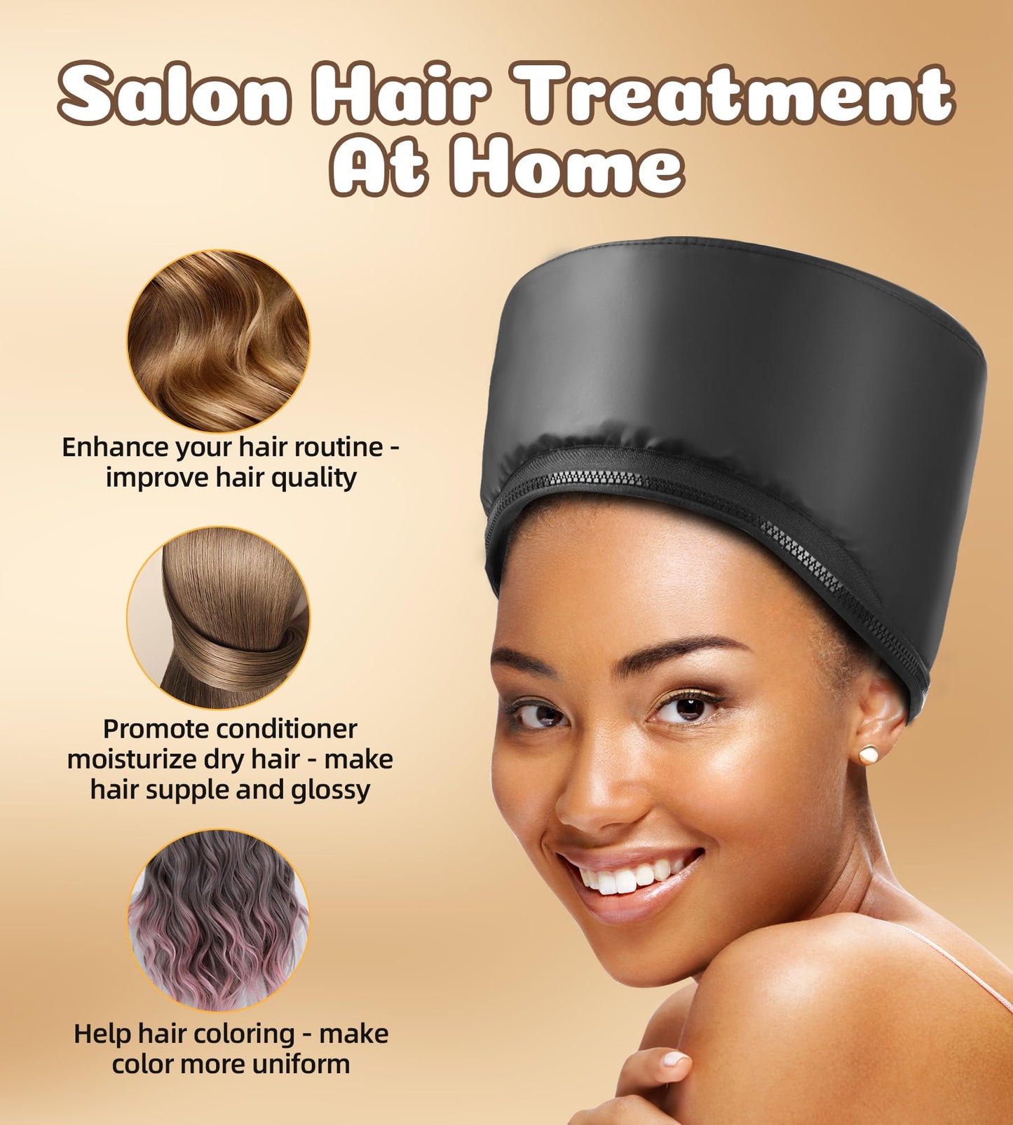 Hair Steamer Cap for Natural & Curly Hair - Safety Temperature Control, Quick Heat Up, Deep Conditioning Spa Treatment for Home Use
