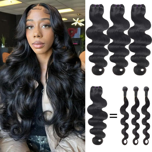 16A Raw Human Hair Bundles Body Wave Bundles 14 16 18 Inch Brazilian Hair Body Wave Human Hair Bundles 100% Unprocessed Virgin Hair Body Wave 3 Bundles Double Weft Full and Thick Natural Color