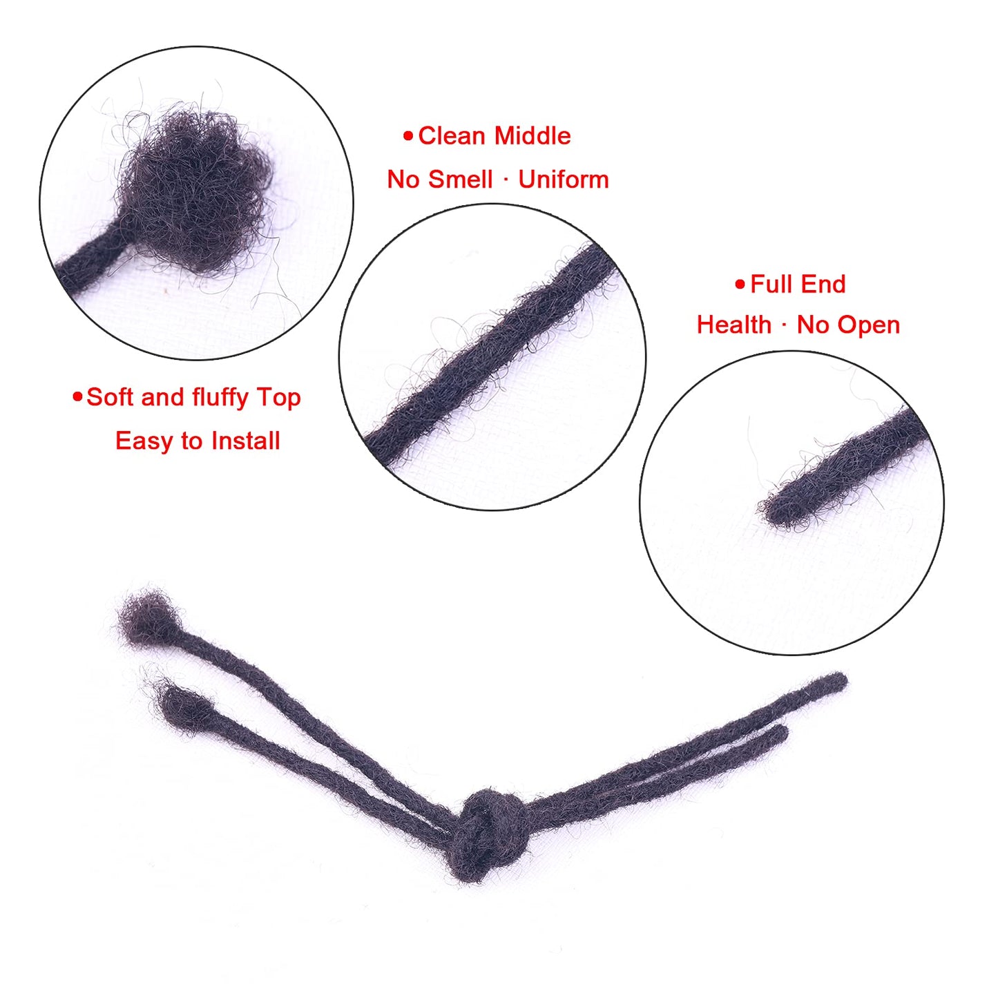 ADIASAI 0.6cm Width 8 Inch 60 Strands 100% Human Hair Loc Extensions, Full Handmade Dreadlock Extensions for Men Women Kids Can Be Dyed and Bleached with Needle and Comb 100% Unprocessed Natural Black