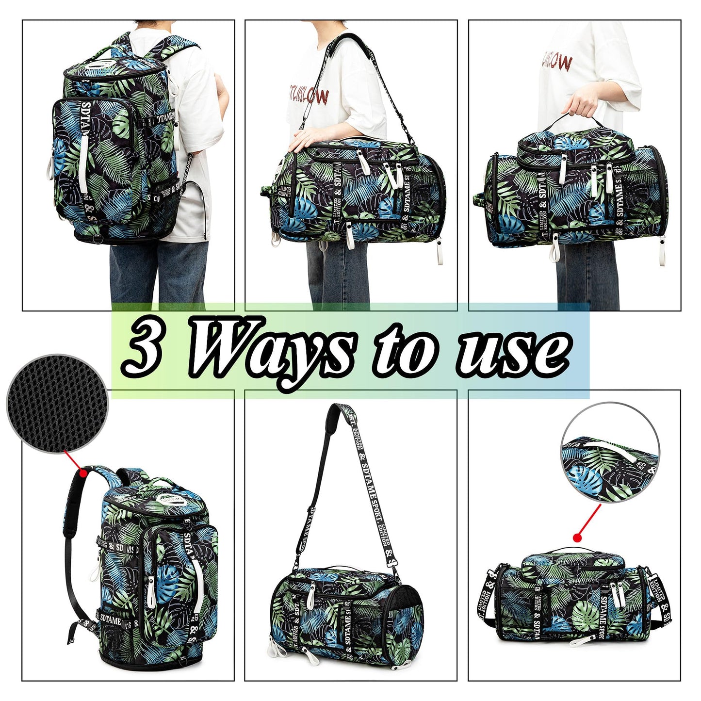 Gym Duffle Bag Backpack with Shoe Compartment,4 ways Travel Backpack for Women and Men,Multi-Functional Weekender bag with Waterproof Layer&Laptop Compartment for Fitness, Travel,Camping(Bronze)