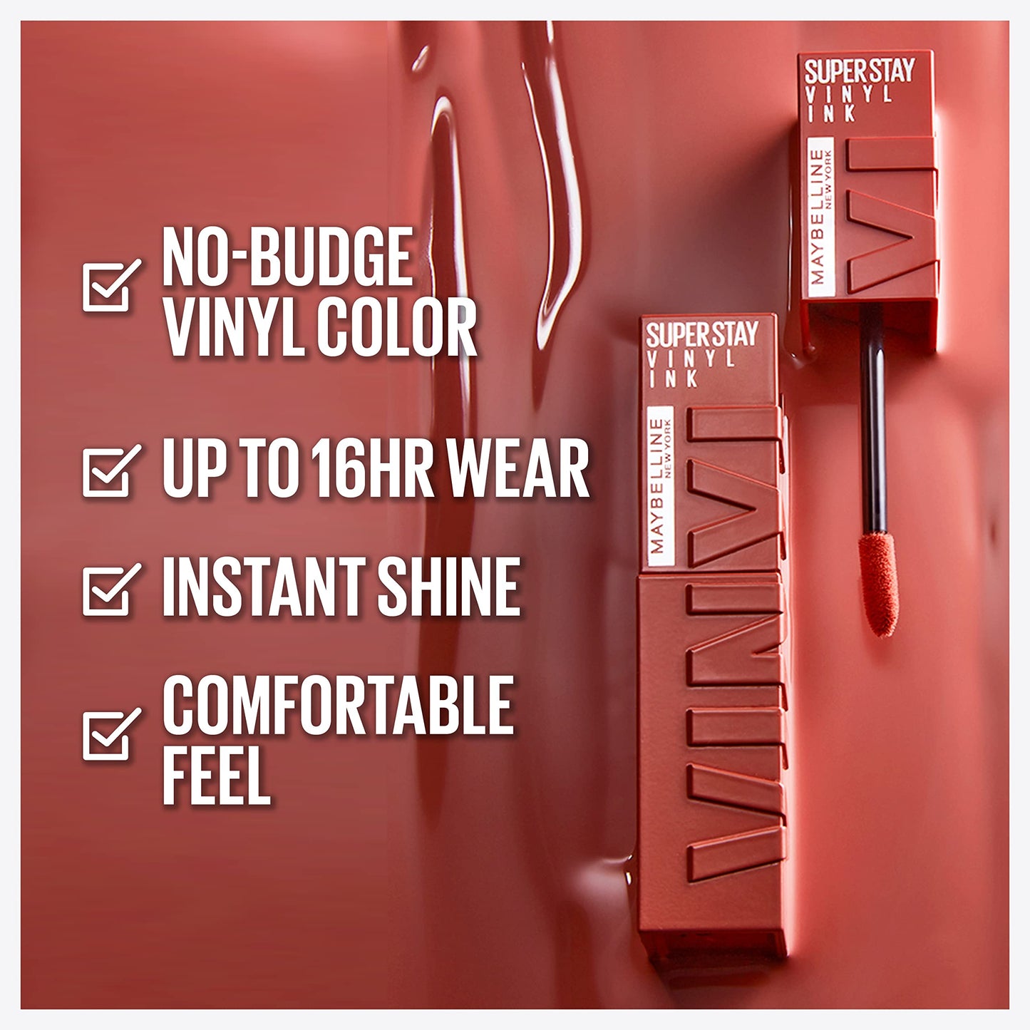 Maybelline Super Stay Vinyl Ink Longwear No-Budge Liquid Lipcolor Makeup, Highly Pigmented Color and Instant Shine, Charmed, Pink Lipstick, 0.14 fl oz, 1 Count