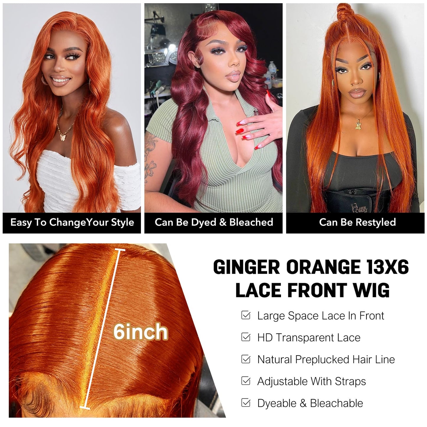 26 Inch 250% Density Ginger Lace Front Wigs Human Hair Orange 13x6 Lace Front Wigs Human Hair Pre Plucked,Body Wave Frontal Wigs Human Hair Hd Lace, Glueless Lace Front Wigs Colored With Baby Hair