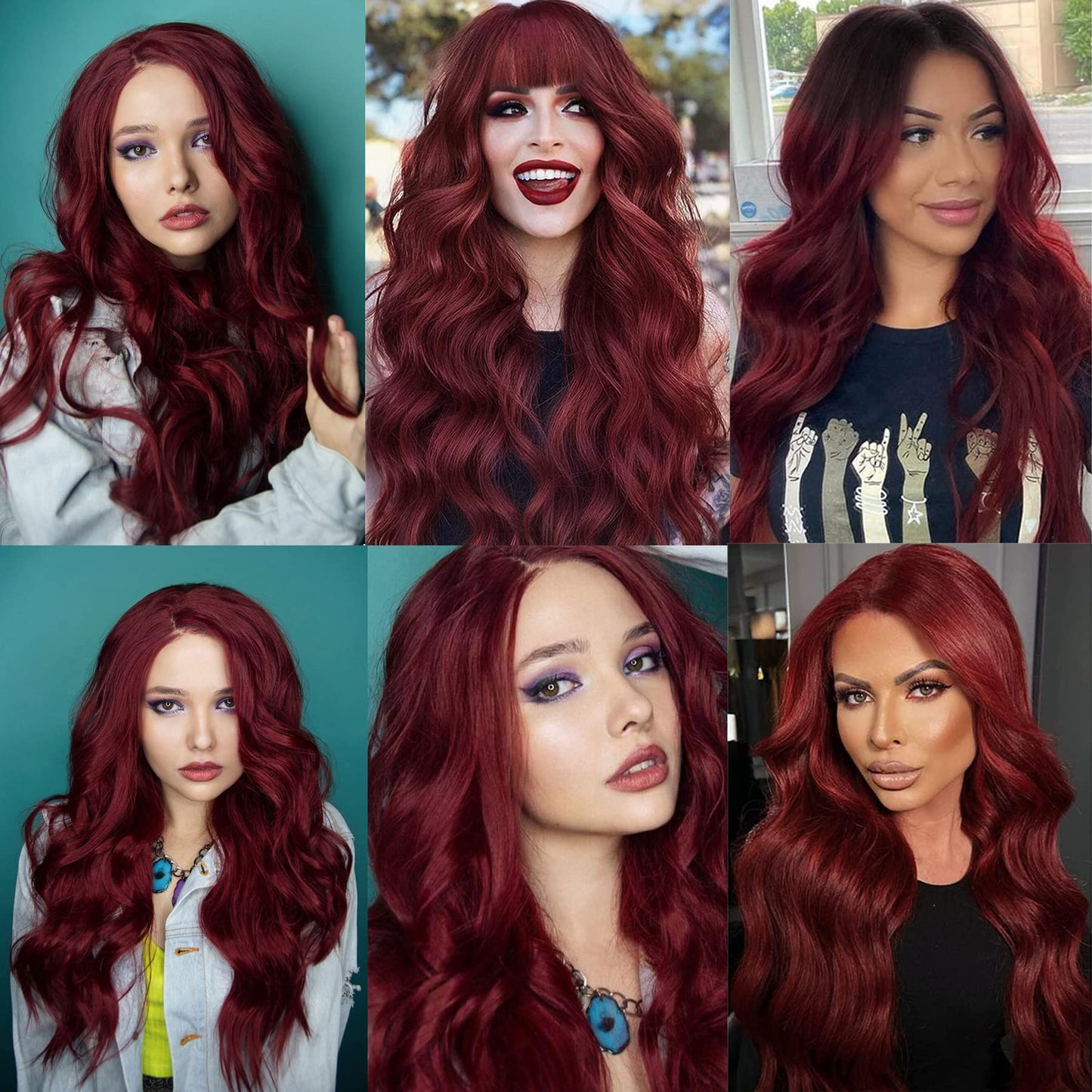 YBYMCAI Long Burgundy Wavy Wigs for Women Wine Red Middle Part Wig 26 inch Natural Looking Synthetic Wig Heat Resistant Fiber Wigs for Daily Party Use