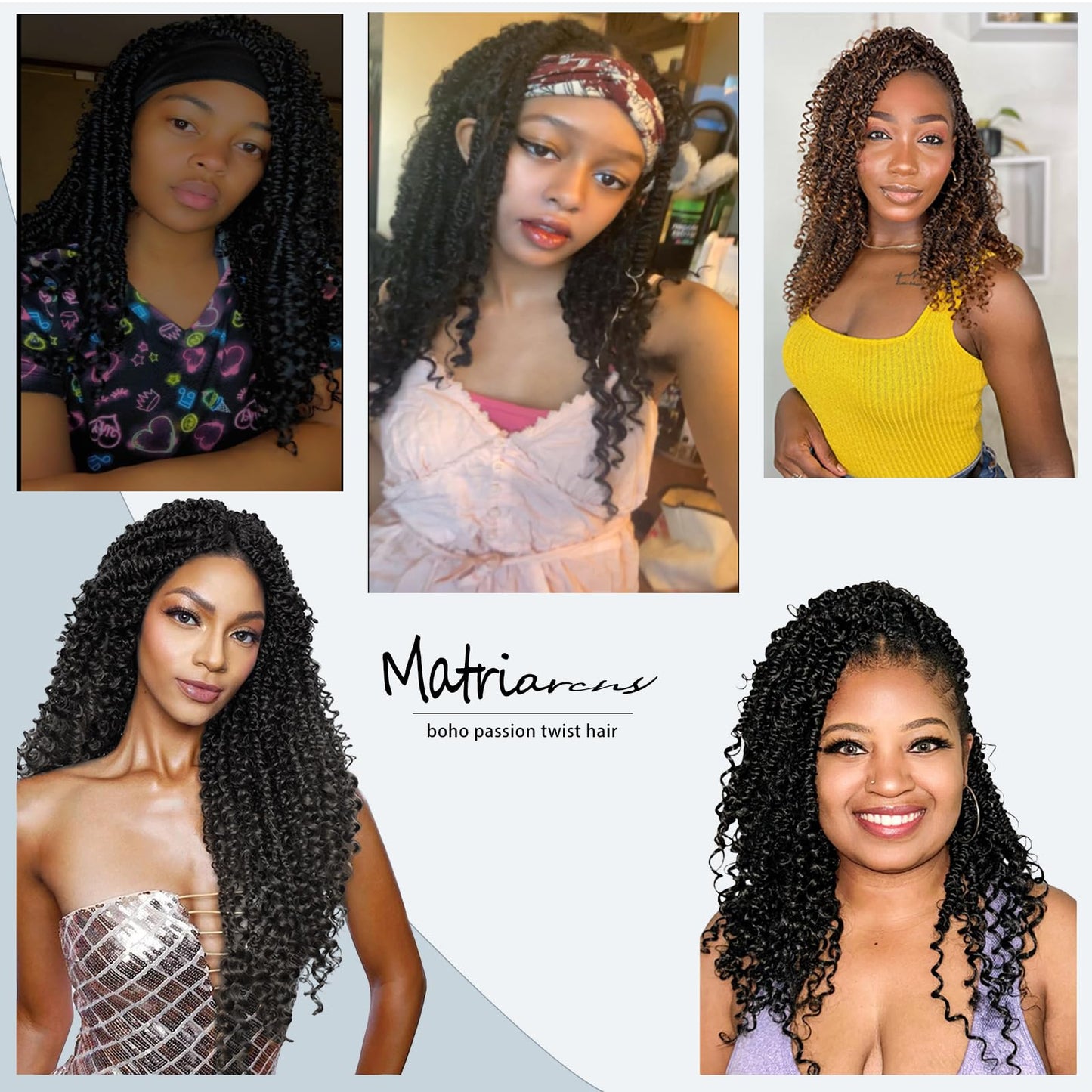 Passion Twist Hair 14inch Boho Passion Twist Crochet Hair For Black Women Pretwisted boho Passion Twist Crochet Hair, Pre Looped Curly Ends Bohemian Crochet Braids For Women（black,14inch,2Packs）