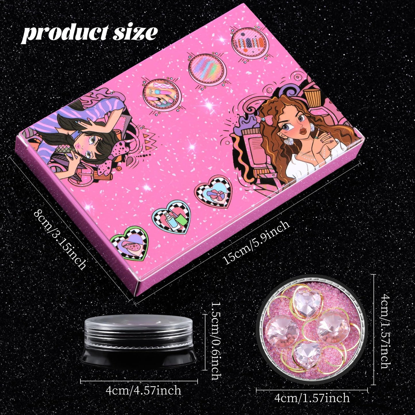 6 Wheels Mixed Sparkle Nail Art Rhinestones Diamonds Crystals Butterfly Beads Artificial Pearls Gold Silver Nail Studs Gems Metal Hollow Rivets Charms (Pink)