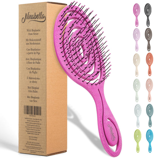 Ninabella Detangling Hair Brush for Women & Men - Does not Pull - Straightening Brushes for Straight, Curly & Wet Hair - Unique Spiral Hairbrush - Pink