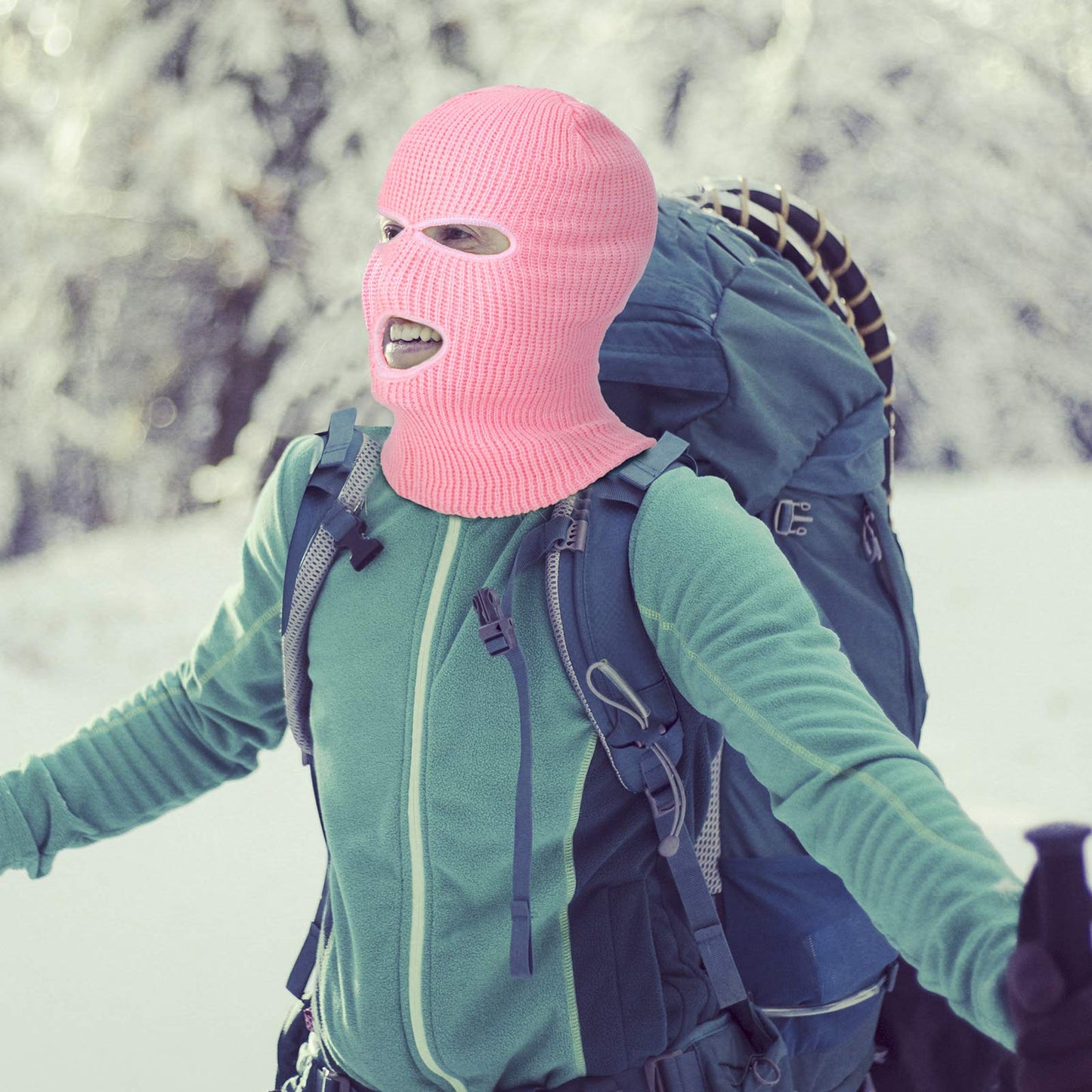 2 Pieces 3-Hole Ski Mask Knitted Face Cover Winter Balaclava Full Face Mask for Winter Outdoor Sports (Pink, Rose Red)