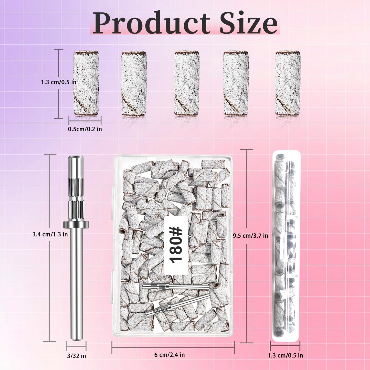 180 Grit Mini Sanding Bands for Nail, 100 Pcs Small Sanding Bands for Nail with 2 Pcs Mandrel Bits, 3.1 MM Nail Sanding Bands for Acrylic Nails Gel Removing Shaping, Manicures and Pedicure