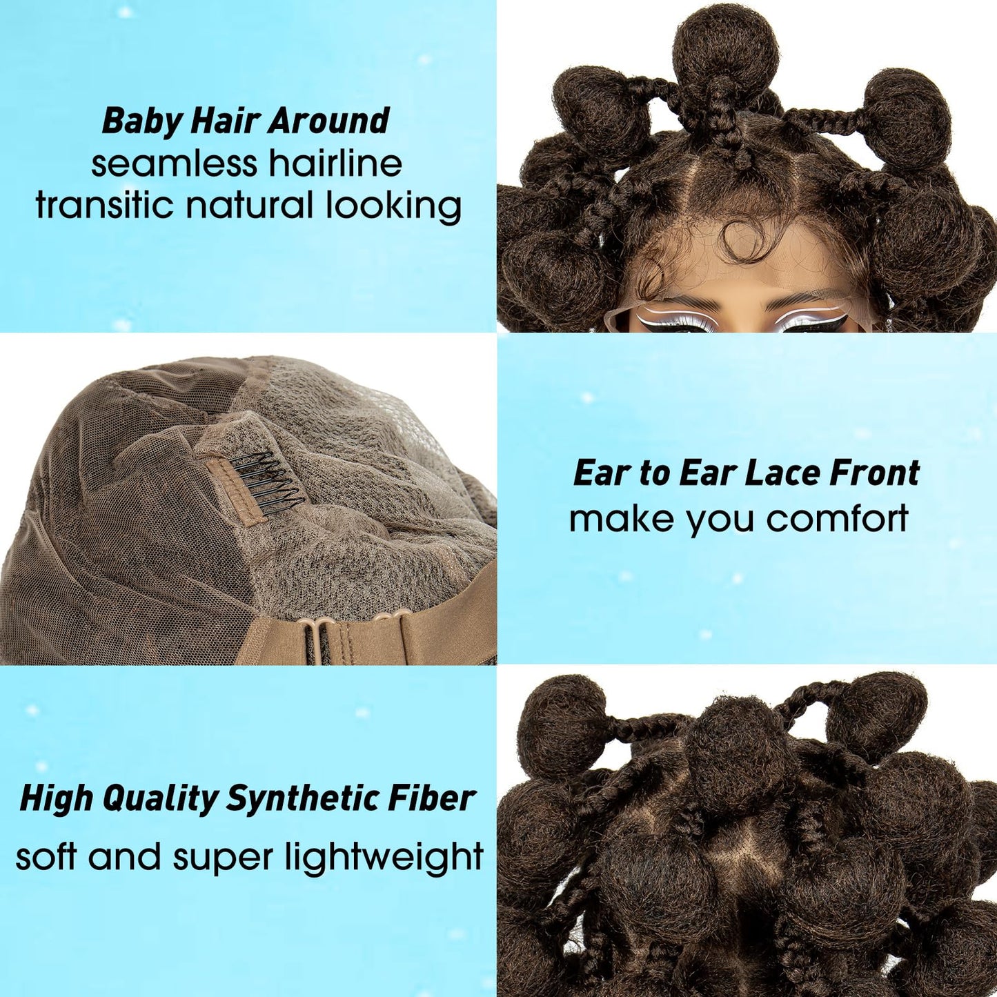A ANYTIME Handmade Bantu Knotless Braided Wigs Synthetic Full Lace Braided Wig Buns Wig Full Lace Braids Wig with Baby Hair African Braiding Hair Wig for Black Women(1B-30)