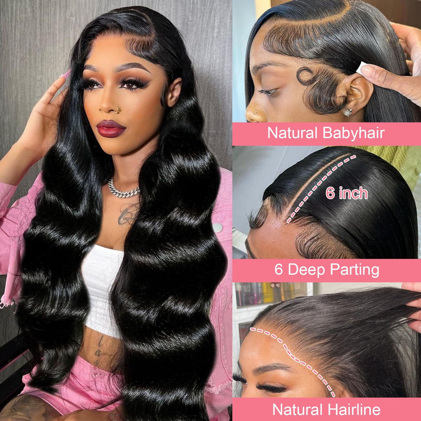 13X6 Body Wave Lace Front Wigs Human Hair 12A 250% Density Lace Frontal Wigs Human Hair Glueless Wigs Human Hair HD Lace Front Wigs Human Hair pre Plucked with Baby Hair Natural Color (22 Inch)