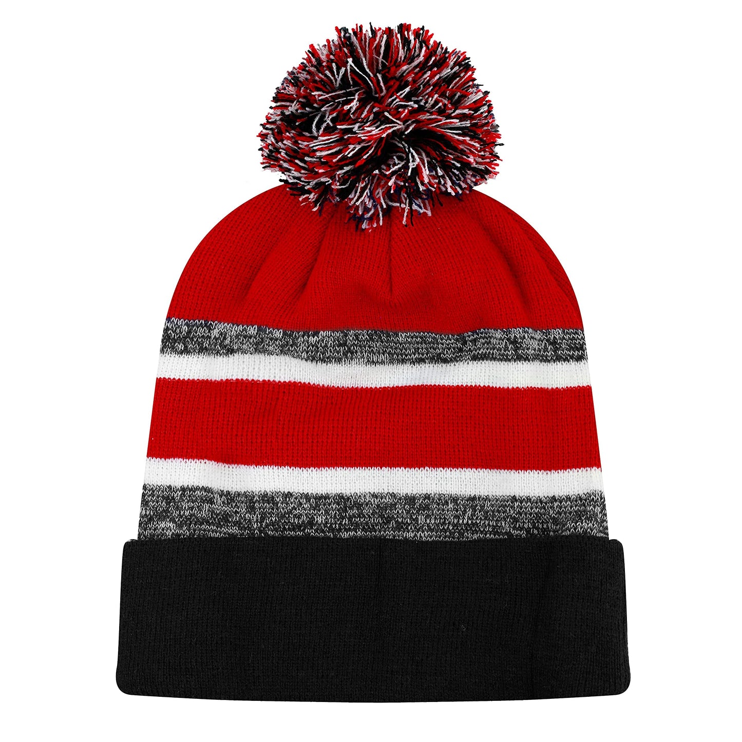 The Hat Depot Winter Soft Unisex Pom Pom Plain Knit Beanie Skully Hat (Black and Red with Pom)