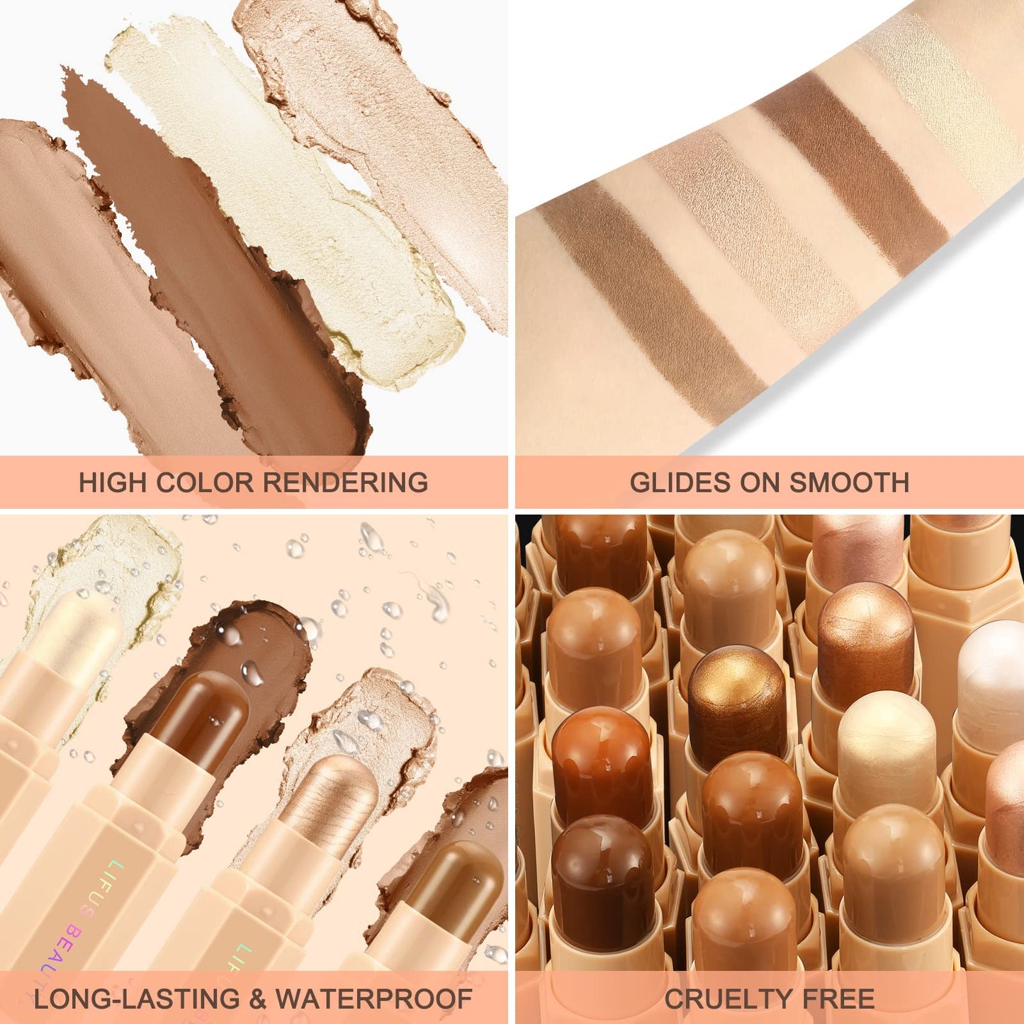 LIFUS Face Cream Contour Stick Bronzer Stick Highlighter Stick Illuminator Makeup Glow Kit,Long Lasting Highly Piamented Skin Brighten Shadow Contour Bronzer Highlighter Powder Pen Pencil-F2