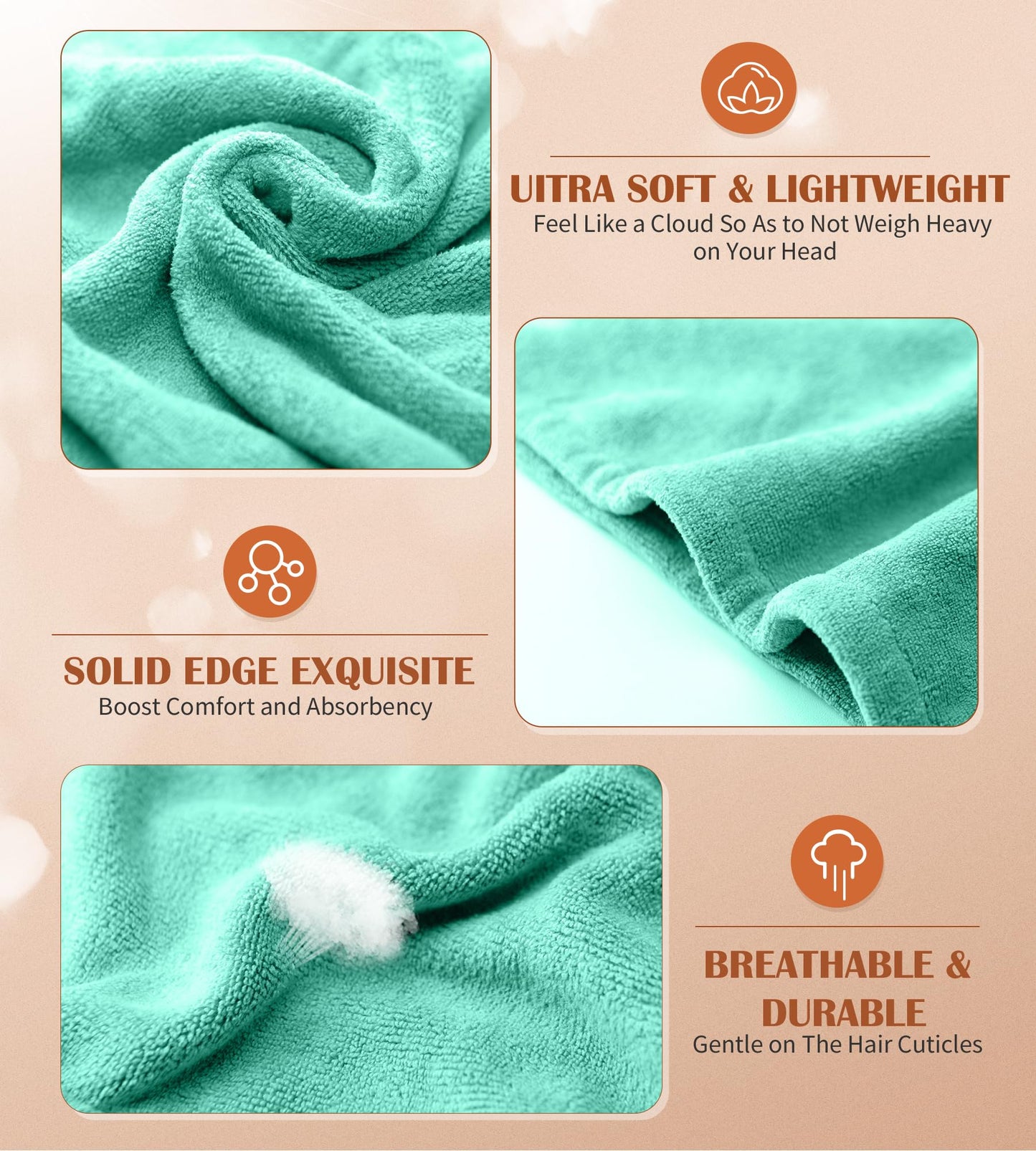 POPCHOSE Microfiber Hair Towel Wrap, 3 Packs Fast Drying Hair Turbans, Super Absorbent Hair Towel for Women, Anti Frizz Hair Wrap Towels