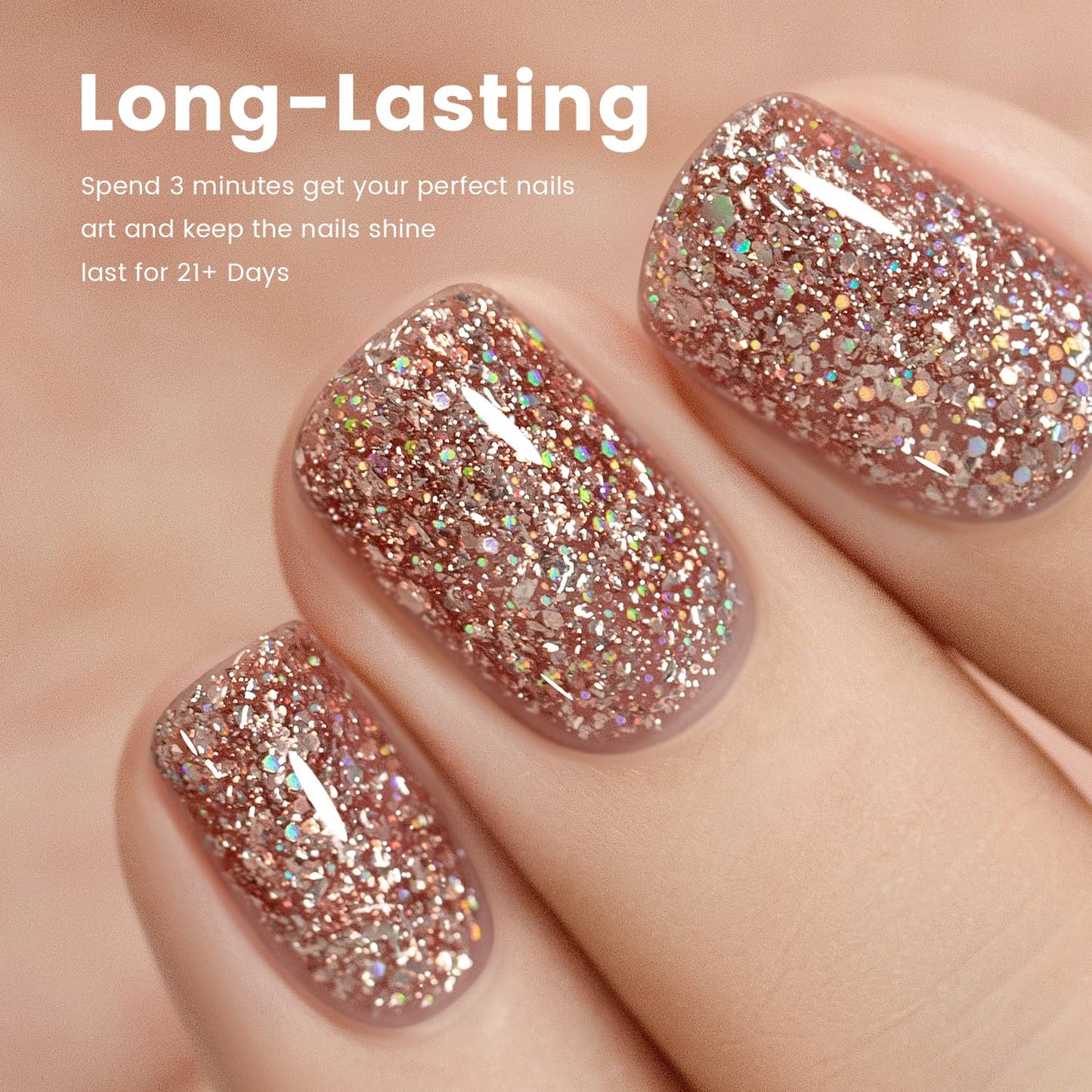 RARJSM Pink Glitter Gel Nail Polish Metallic Pink Diamond Gel Polish Sparkly Chunky Iridescent Rainbow Platinum Pigments Nail Gel Polish Soak off Led UV Curing Required for Nail Art Salon Manicure