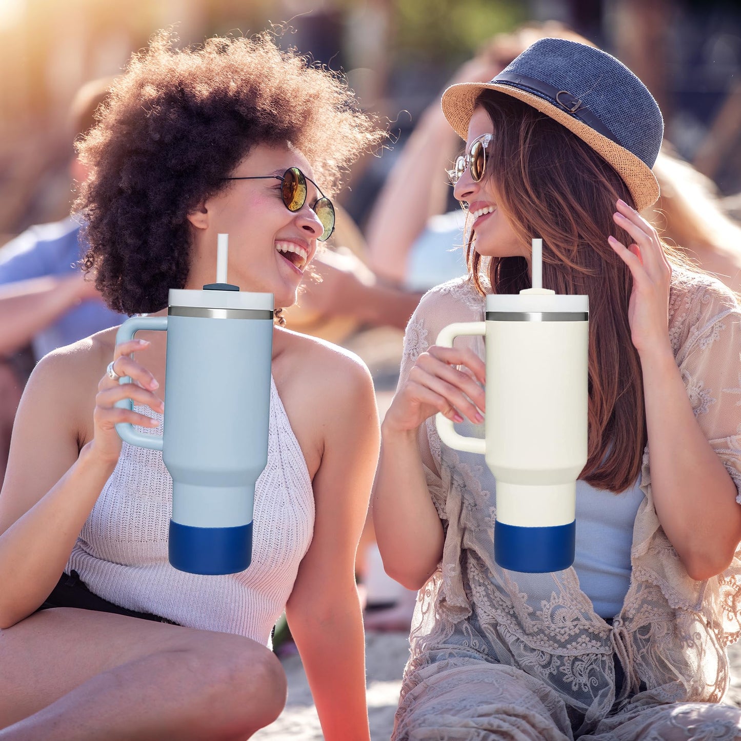 HEYSKAY 2pcs Protective Flask Silicone Boot Base for Stanley Quencher Adventure 40oz & Stanley IceFlow 20oz 30oz Tumbler, and Compatible with 12-24oz Hydro Sport Water Bottles,Yeti and More