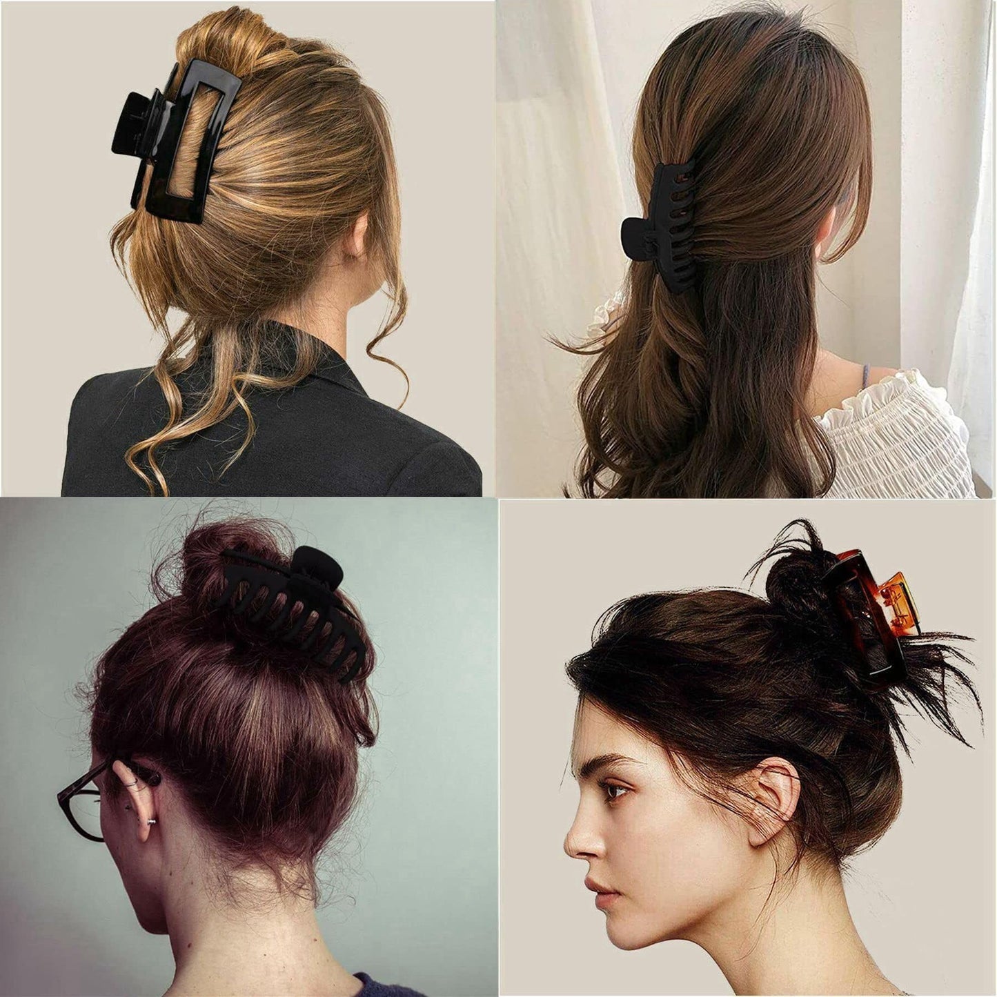 6 Pcs 2 Style Hair Claw Clips, Leopard Print Stylish Hair Accessories, 4.3 inch Keel Shape & 4.1 inch Square Banana Large Hair Claw Clips for Women & Girls