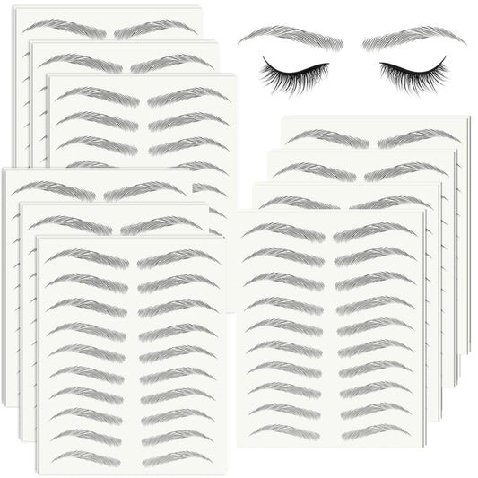 20 Sheets 200 Pairs Eyebrow Tattoo Sticker Waterproof 4D Hair-Like Natural Fake Tattoo Eyebrows Transfers Stickers Peel Off Brows Grooming Shaping Makeup Sticker for Women Girls,Black