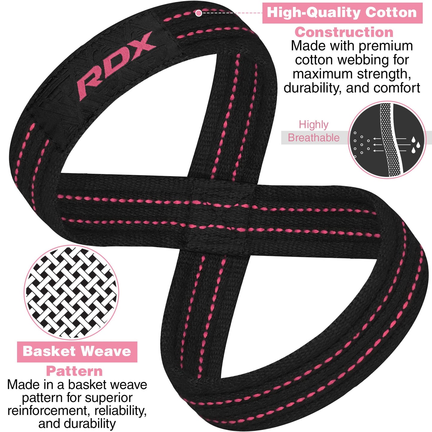 RDX Weight Lifting Straps Figure 8, Anti Slip Strap with Cuffs Wrist Support for Gym Workout Deadlift Powerlifting Bodybuilding Weightlifting, Fitness Strength Training, Hand Bar Grip for Men