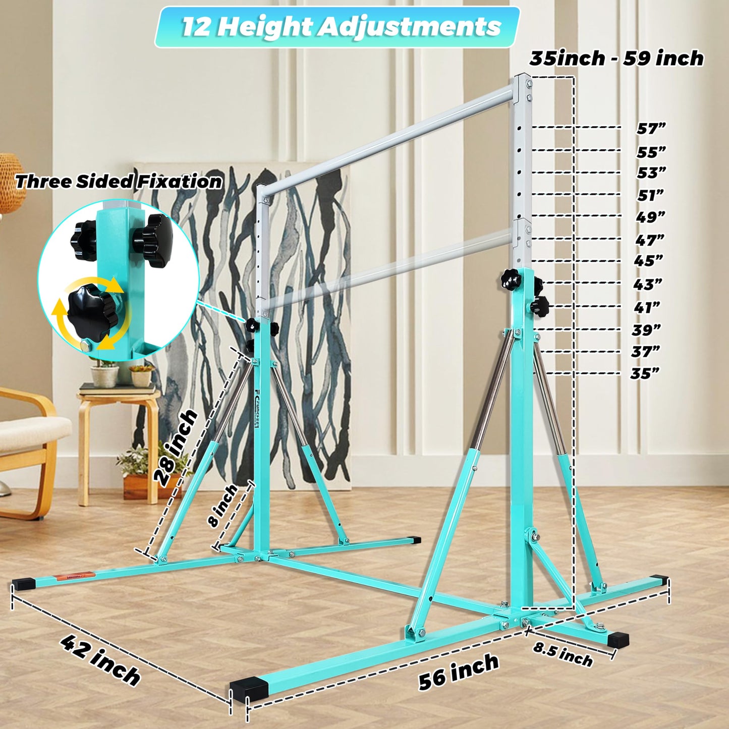 FC FUNCHEER Foldable Gymnastics Bar,5FT Horizontal bar,Adjustable Kids Training bar for Kids Ages 3-15,Kids Gymnastics bar,Triangle Stable Structure-Gym Equipment for Home