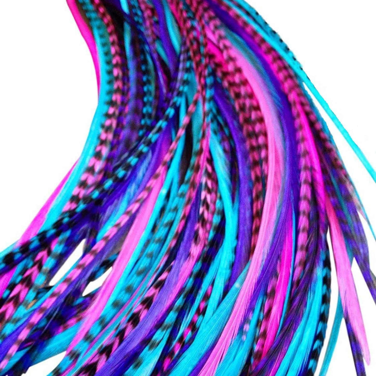 Hair Feathers and Tool Kit, Pink, Purple and Turquoise Feather Extensions with Beads, loop tool and pliers