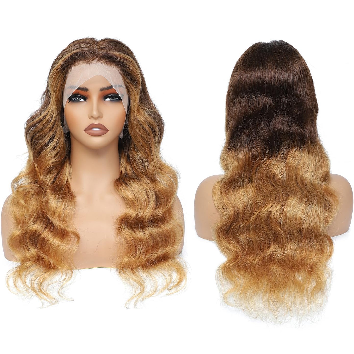 13x4 Ombre Lace Front Wigs Human Hair Pre Plucked for Women Blonde 13x4 Body Wave HD Lace Front Wigs Human Hair 4/27 Colored Brazilain Virgin Glueless Wigs Human Hair With Baby Hair(26in)