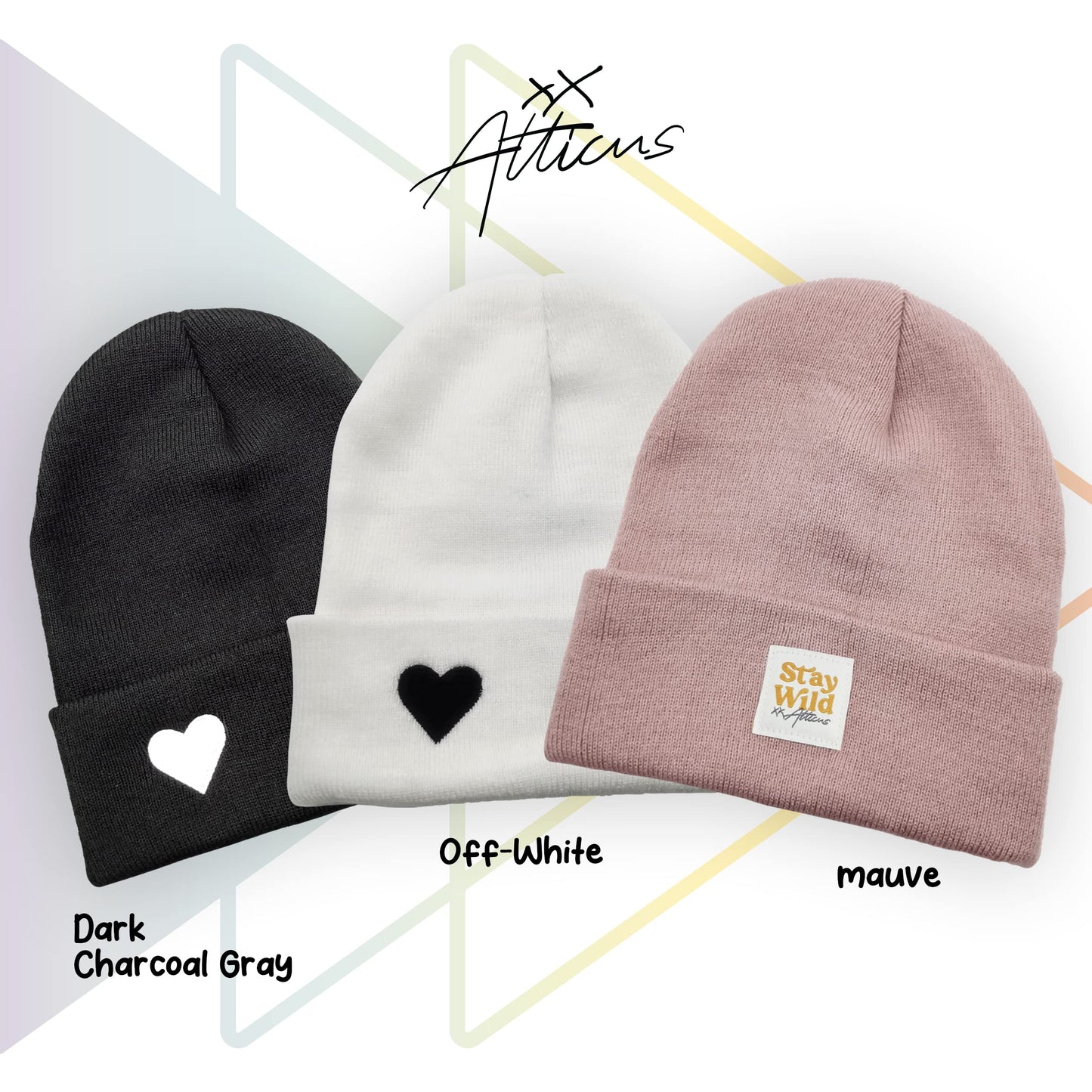 Atticus Poetry Dad Hat for Women (Heart Green) and Cuffed Beanie for Women (Heart Off-White) - Unisex Fit, One Size