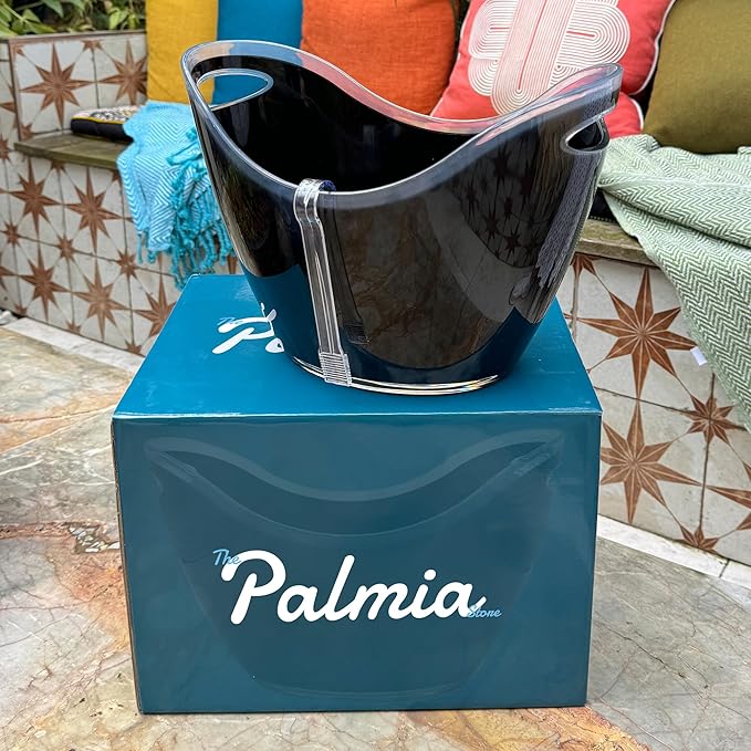 Acrylic Ice Bucket with tongs, Ice Bucket for Parties, Party Supply, Ice Bucket for Cocktail Bar, Champagne Bucket, Tub for Beer, Sparkling Wine, Cocktails, or Ice Cream., Large, Black