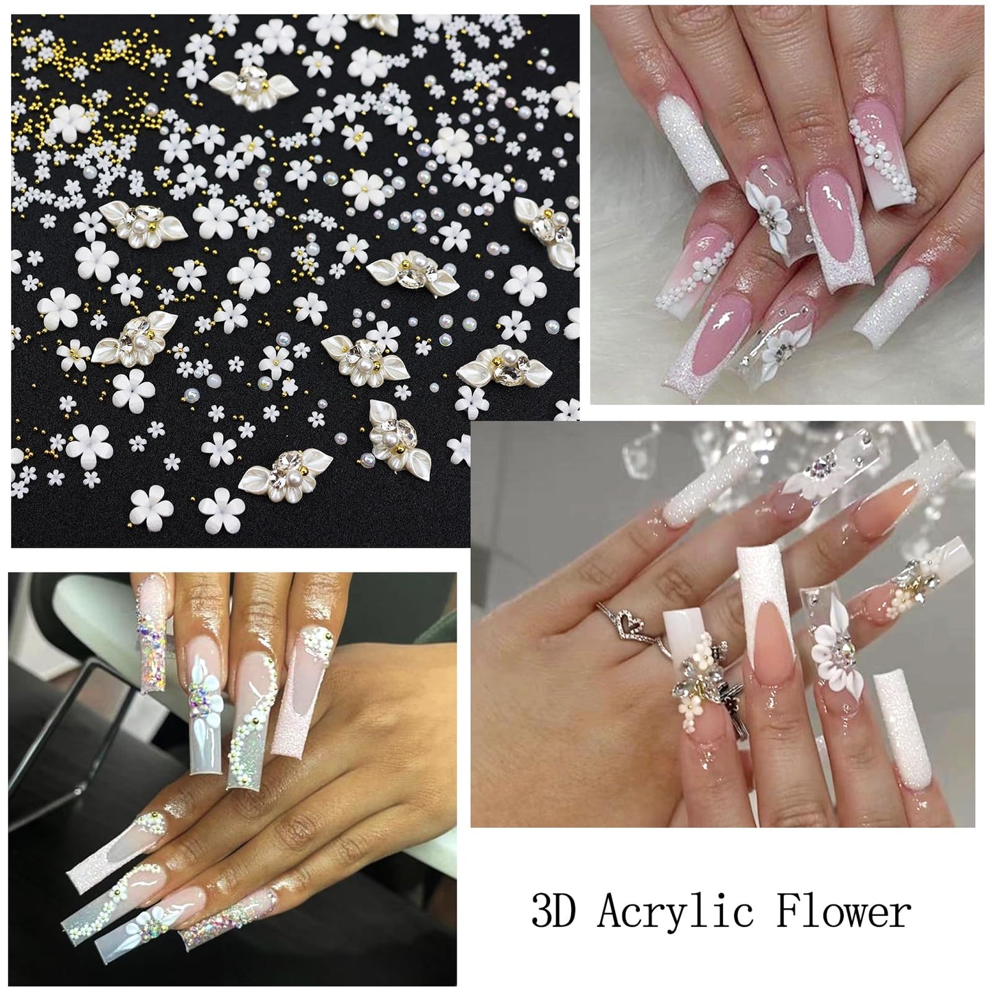 VOTACOS Nail Art Charms White Nail Rhinestones with Nail Glue Gel Flatback Pearls Nail Charms Luxurious Nail Supplies Accessories Gold Steel Ball Nail Gems Jewelry Pearls for Women Nail Design