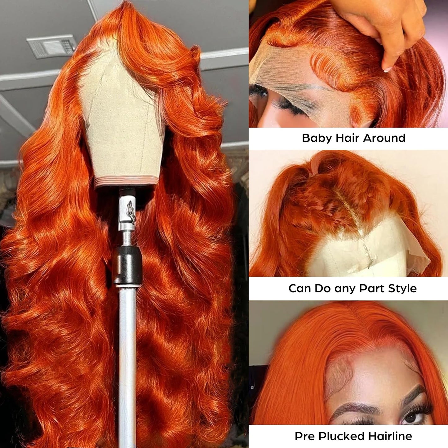 26 Inch 250% Density Ginger Lace Front Wigs Human Hair Orange 13x6 Lace Front Wigs Human Hair Pre Plucked,Body Wave Frontal Wigs Human Hair Hd Lace, Glueless Lace Front Wigs Colored With Baby Hair