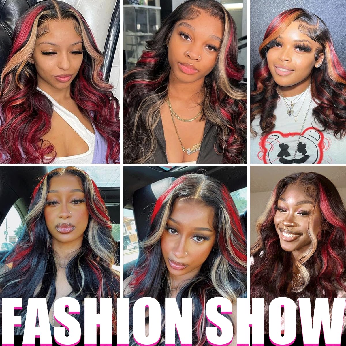 200% Density Glueless Wig Black Red Blonde Wig red and blonde highlight wig human hair Body Wave Lace Front Wigs Human Hair 13X6 Lace Front Human Hair Wigs Pre Plucked with Baby Hair 28 Inch