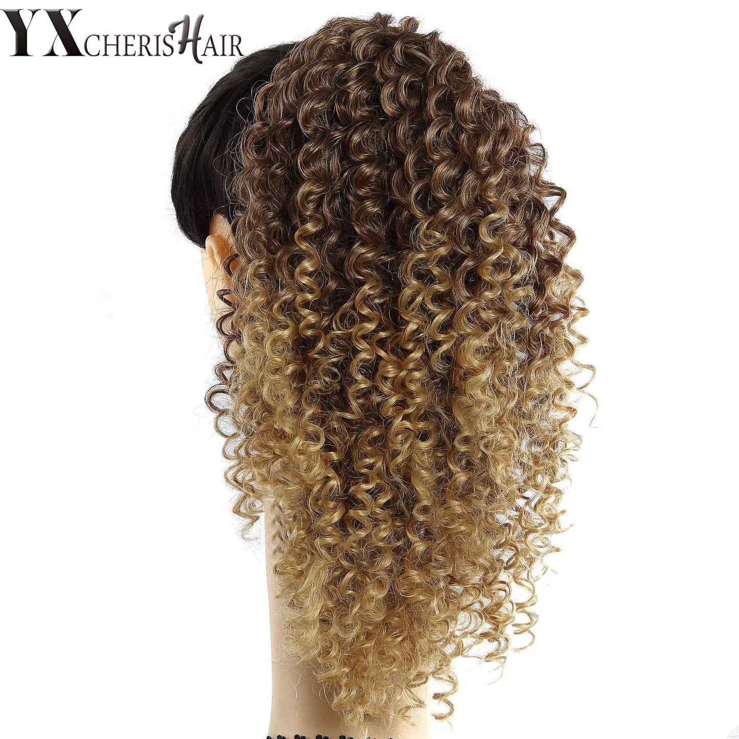YXCHERISHAIR Curly Wavy Ponytail Ombre Blonde Drawstring Hair Extensions for Women Natural Wavy Synthetic Hairpiece for African Women Daily Use party (33/27, 10inch)