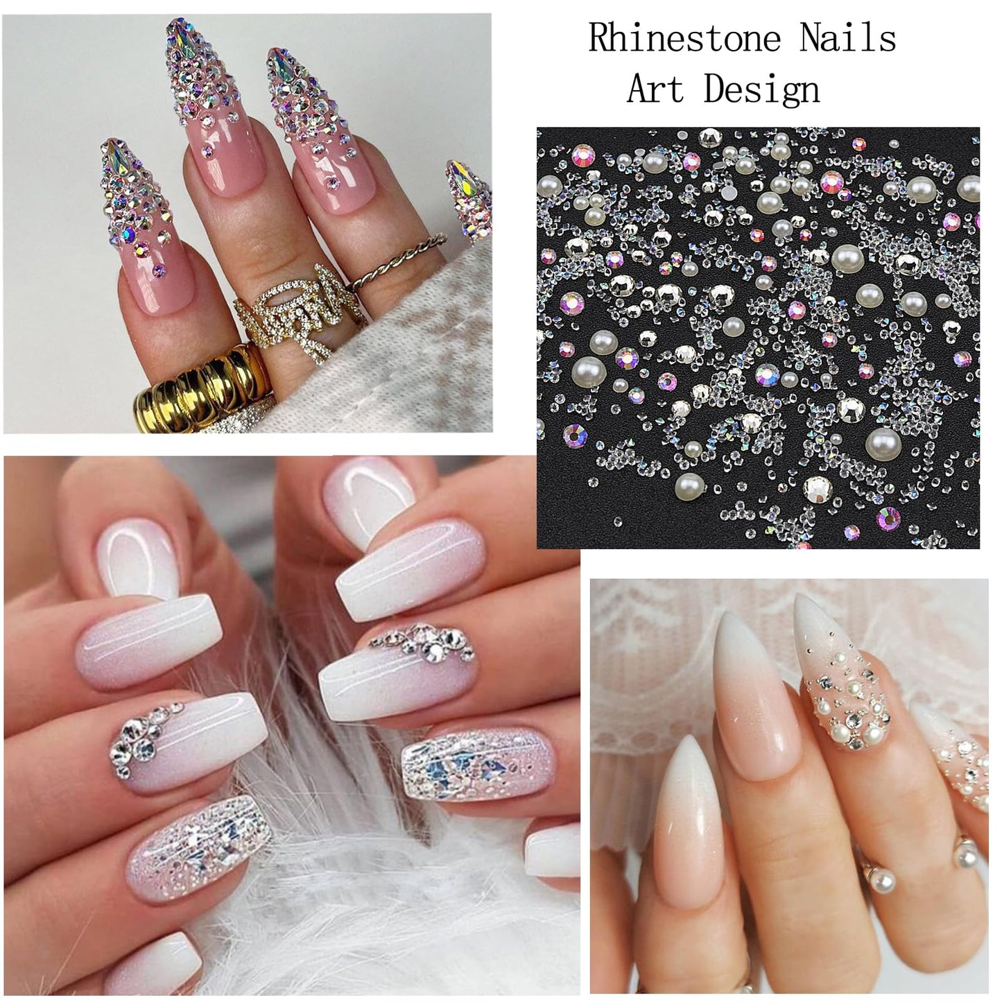 4 Boxes Nail Rhinestones and Pearls Nail Charms, 11000 PCS Crystals Nail Gems and Rhinestones for Nails, Nail Jewels Nail Art Supplies Luxurious Nail Accessories for Women Nail Decorations