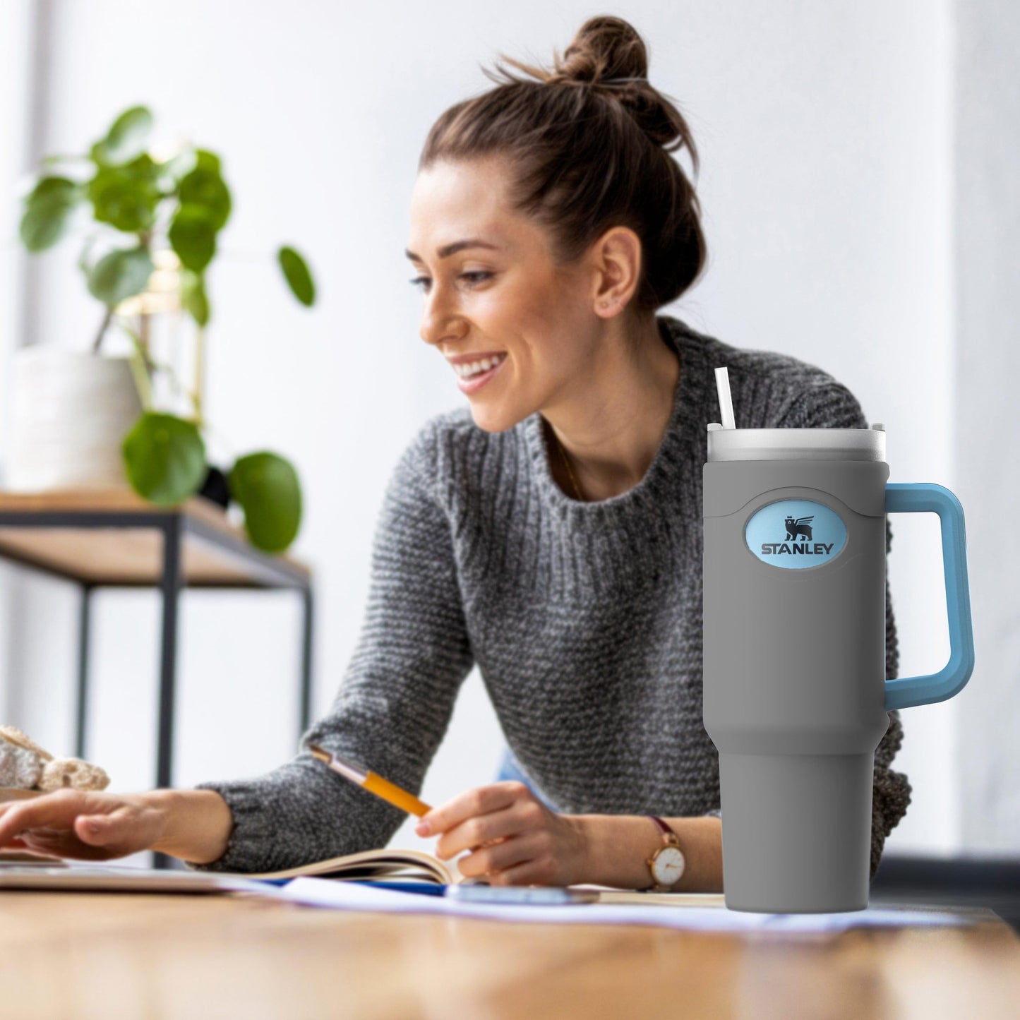 ENCASED Silicone Protector Boot Compatible with Stanley 40oz Quencher Tumbler with Handle, Full Body Sleeve Case (Gray)